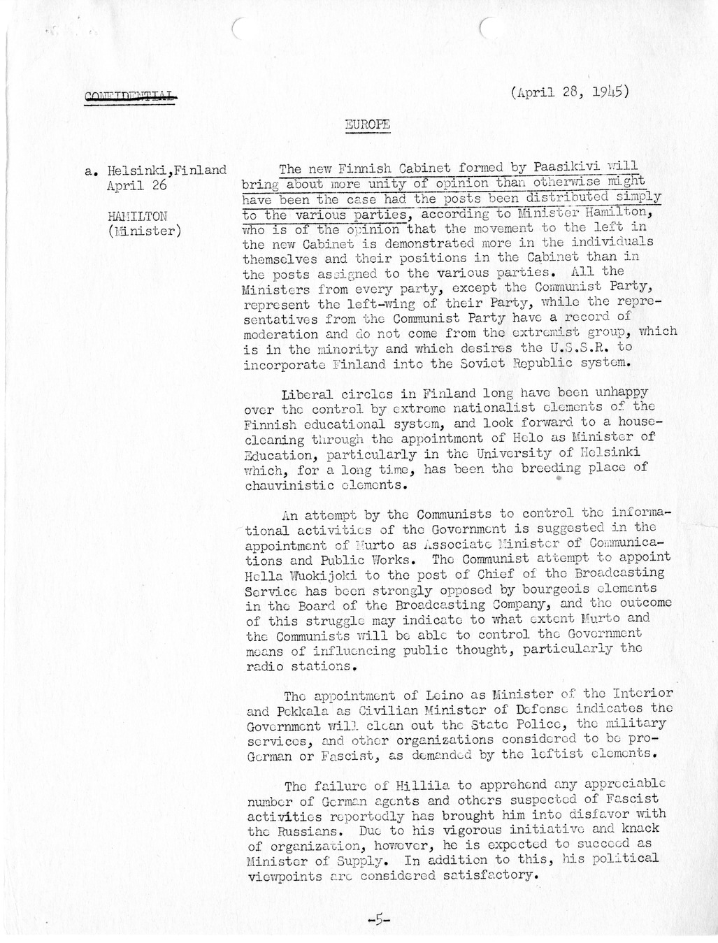 Brief of Telegrams of the Department of State Prepared by Division of Naval Intelligence
