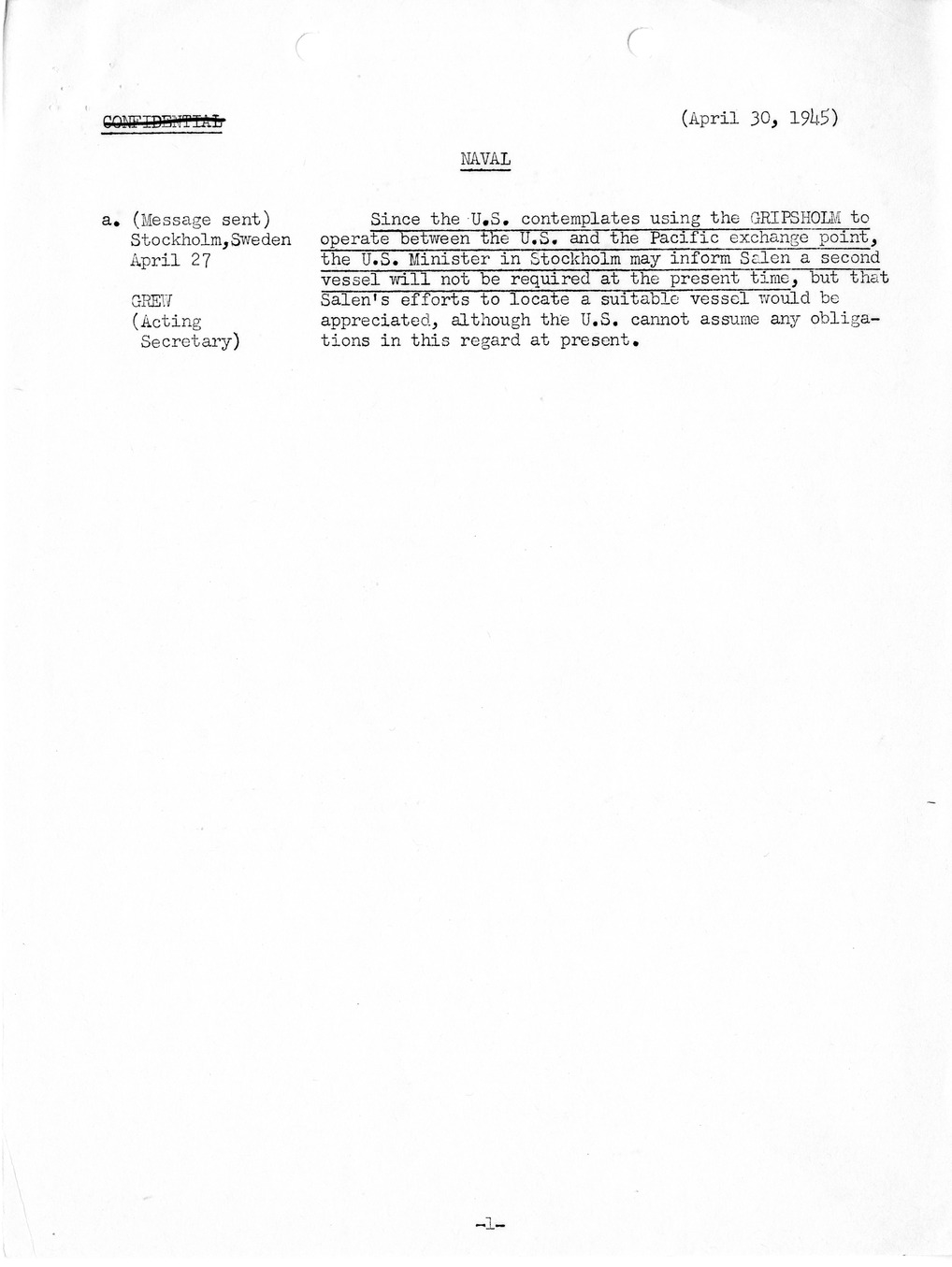 Brief of Telegrams of the Department of State Prepared by Division of Naval Intelligence