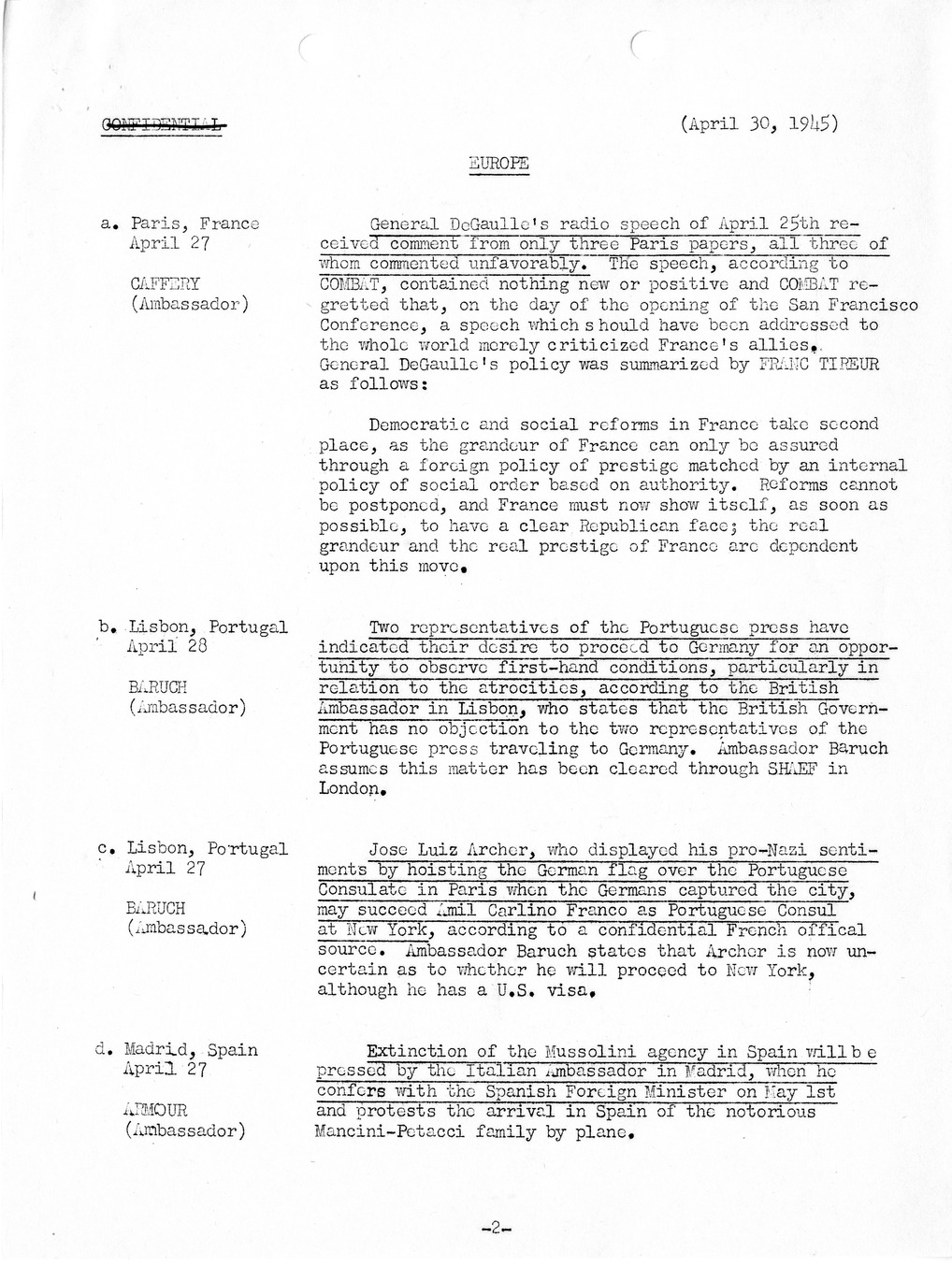 Brief of Telegrams of the Department of State Prepared by Division of Naval Intelligence