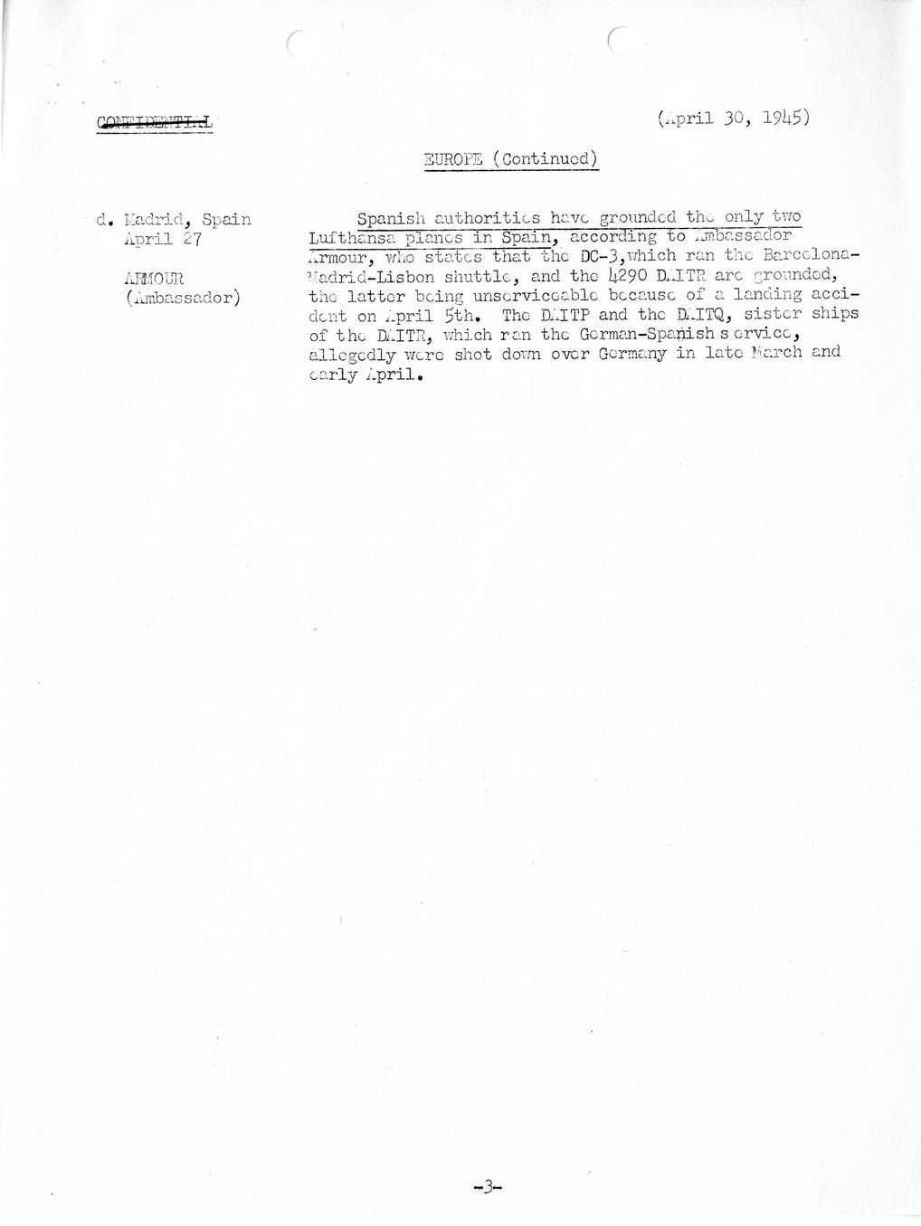 Brief of Telegrams of the Department of State Prepared by Division of Naval Intelligence