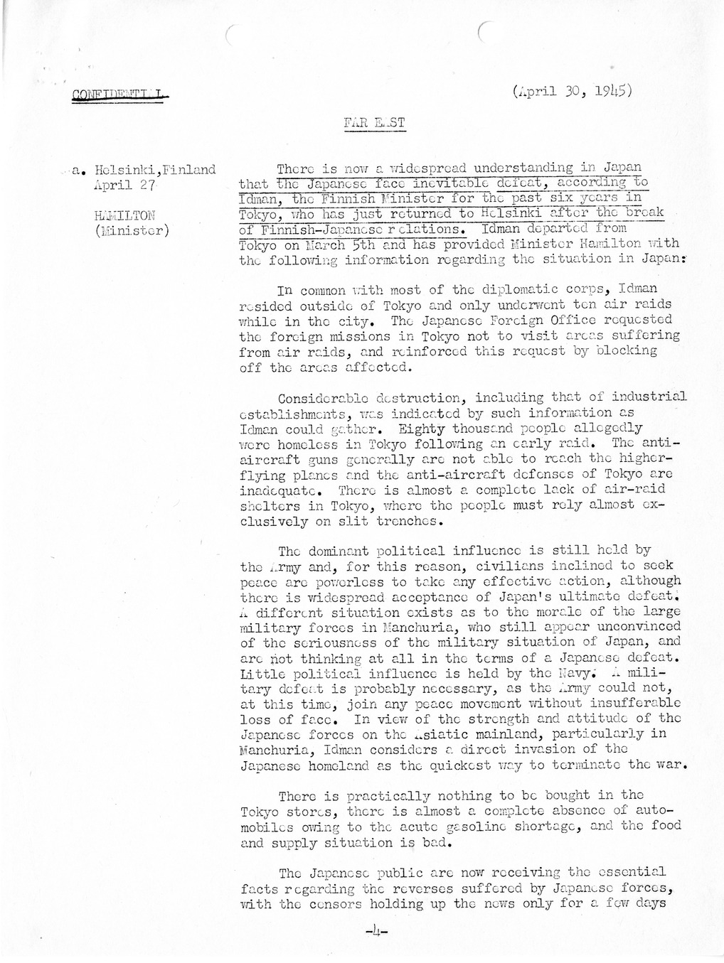 Brief of Telegrams of the Department of State Prepared by Division of Naval Intelligence