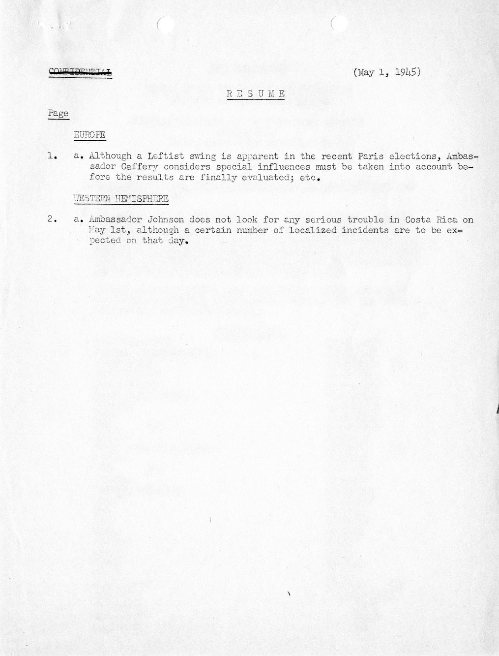 Brief of Telegrams of the Department of State Prepared by Division of Naval Intelligence