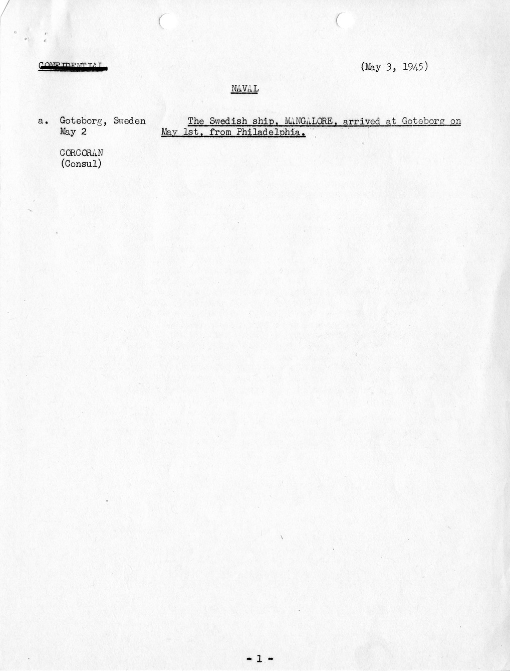 Brief of Telegrams of the Department of State Prepared by Division of Naval Intelligence