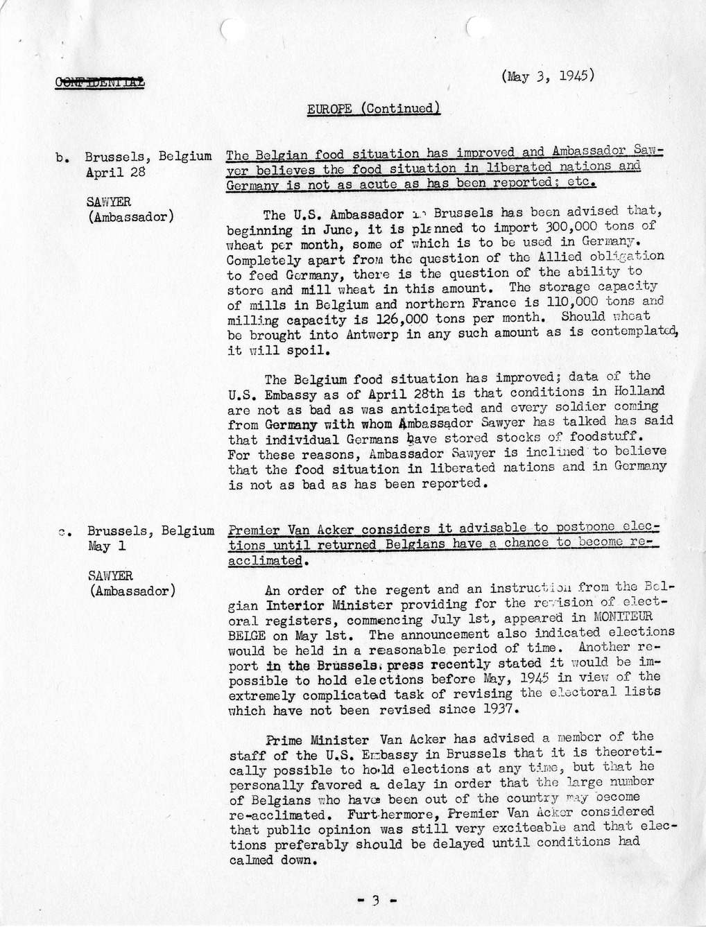 Brief of Telegrams of the Department of State Prepared by Division of Naval Intelligence