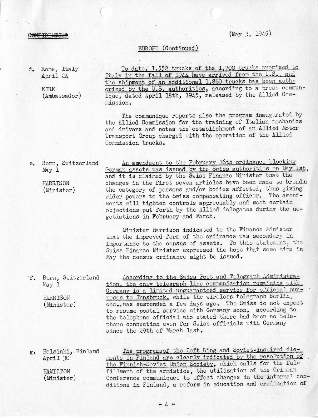 Brief of Telegrams of the Department of State Prepared by Division of Naval Intelligence