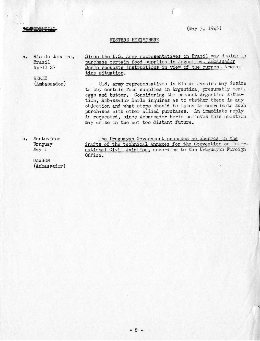 Brief of Telegrams of the Department of State Prepared by Division of Naval Intelligence