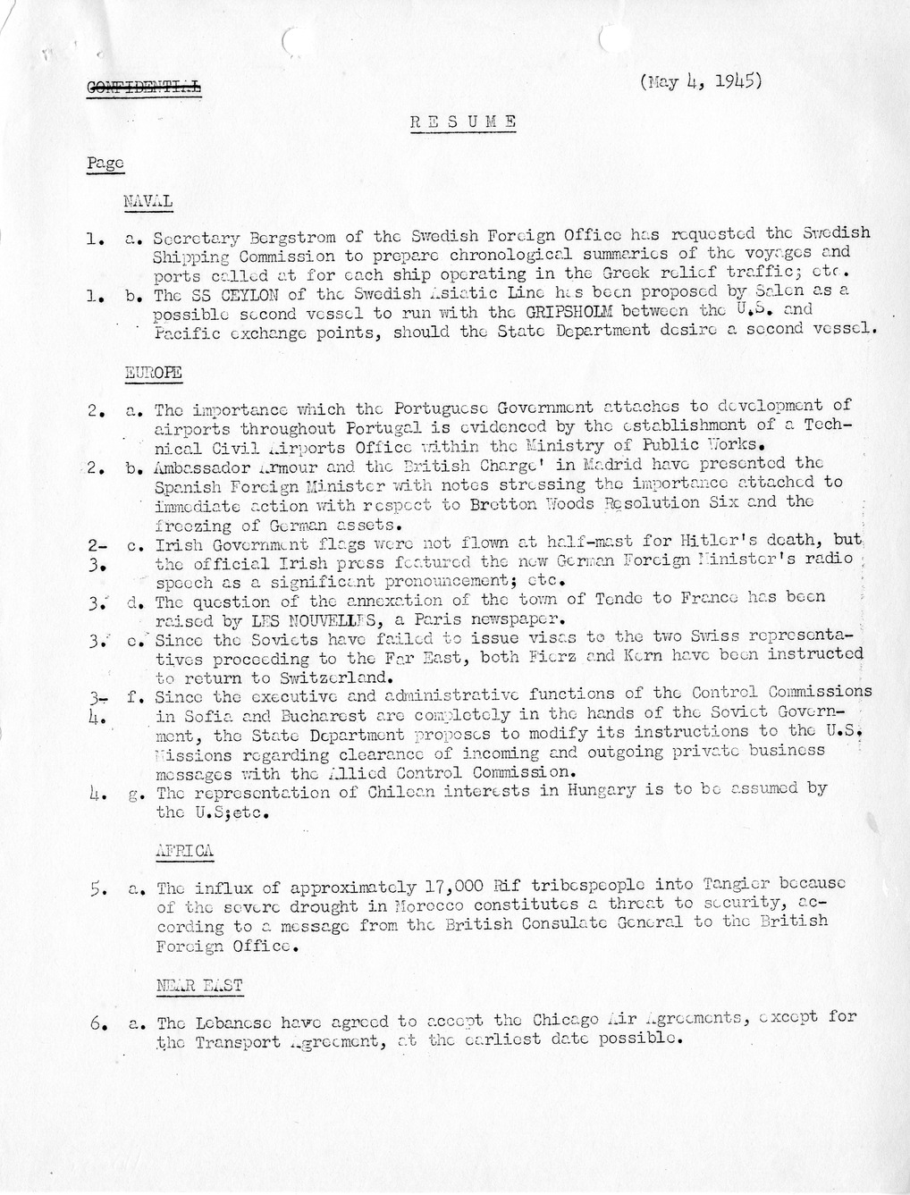 Brief of Telegrams of the Department of State Prepared by Division of Naval Intelligence