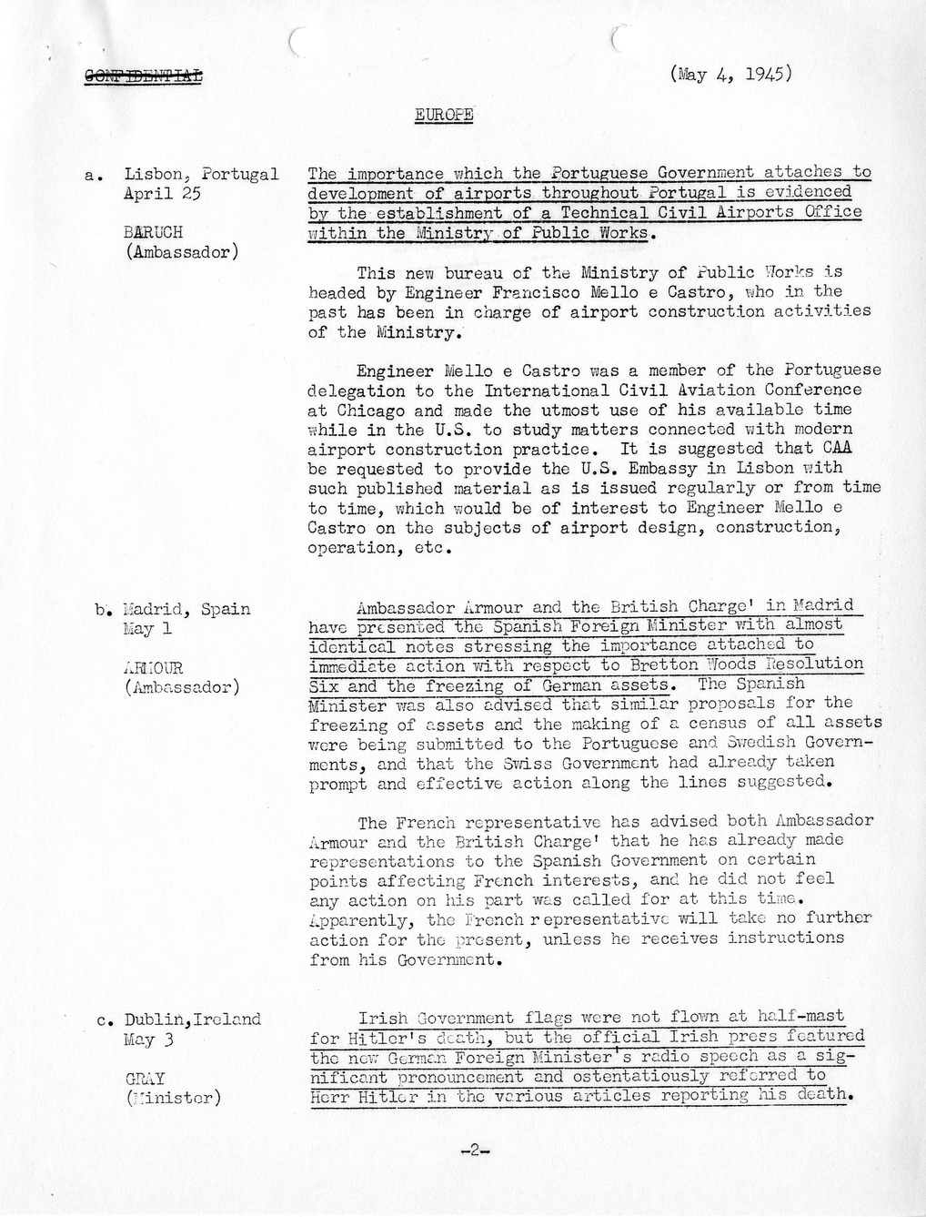 Brief of Telegrams of the Department of State Prepared by Division of Naval Intelligence