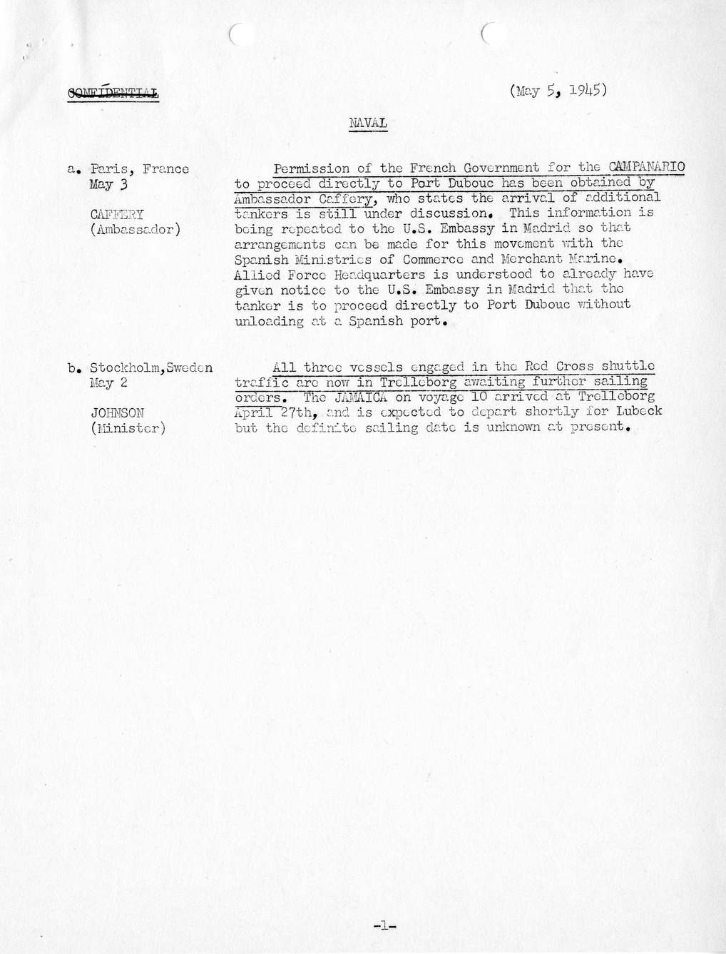 Brief of Telegrams of the Department of State Prepared by Division of Naval Intelligence