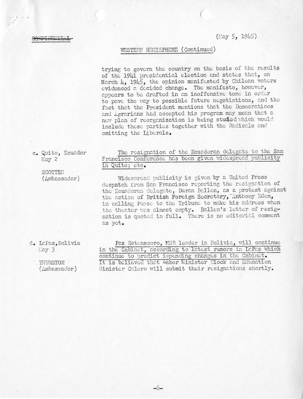 Brief of Telegrams of the Department of State Prepared by Division of Naval Intelligence