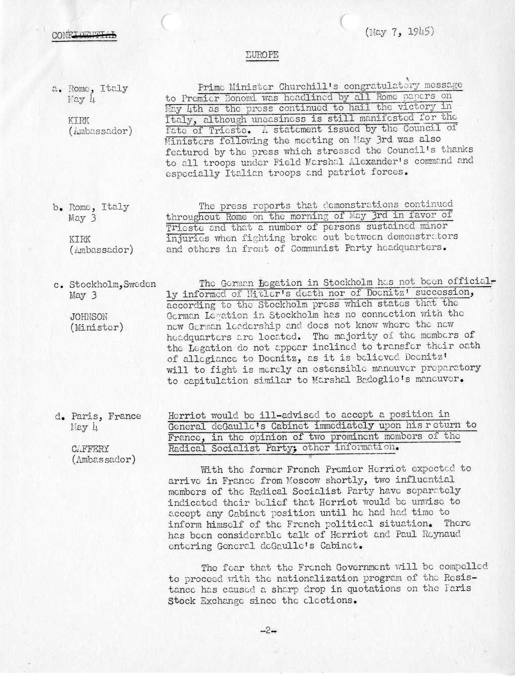Brief of Telegrams of the Department of State Prepared by Division of Naval Intelligence
