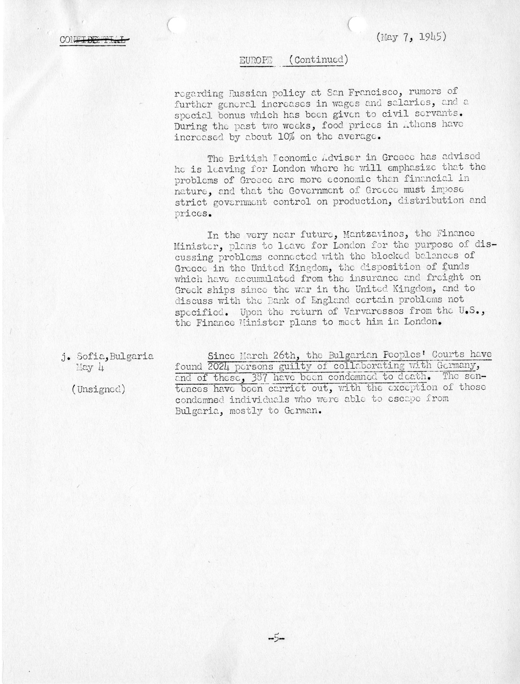 Brief of Telegrams of the Department of State Prepared by Division of Naval Intelligence