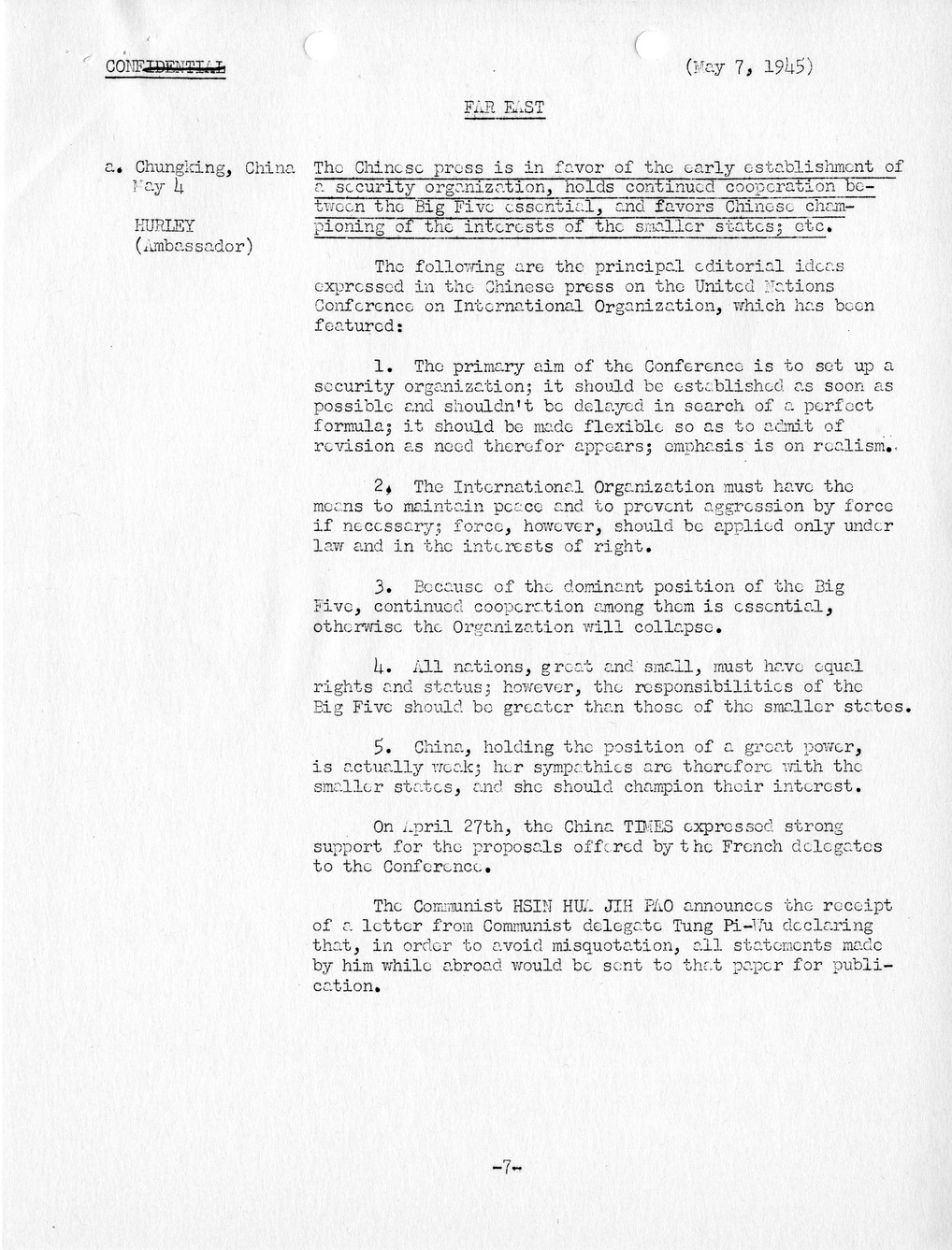 Brief of Telegrams of the Department of State Prepared by Division of Naval Intelligence