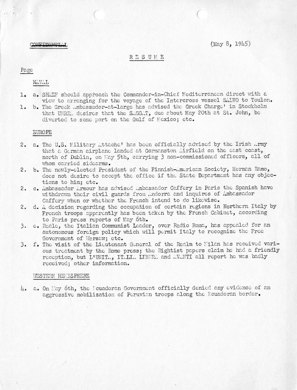 Brief of Telegrams of the Department of State Prepared by Division of Naval Intelligence