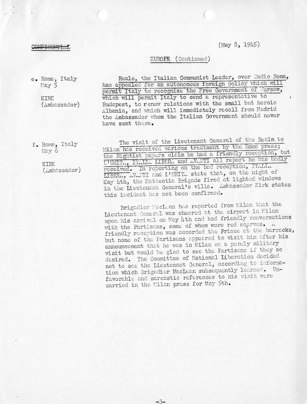 Brief of Telegrams of the Department of State Prepared by Division of Naval Intelligence