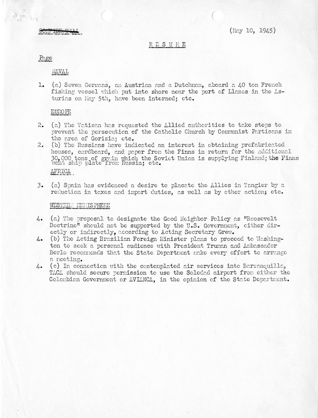 Brief of Telegrams of the Department of State Prepared by Division of Naval Intelligence