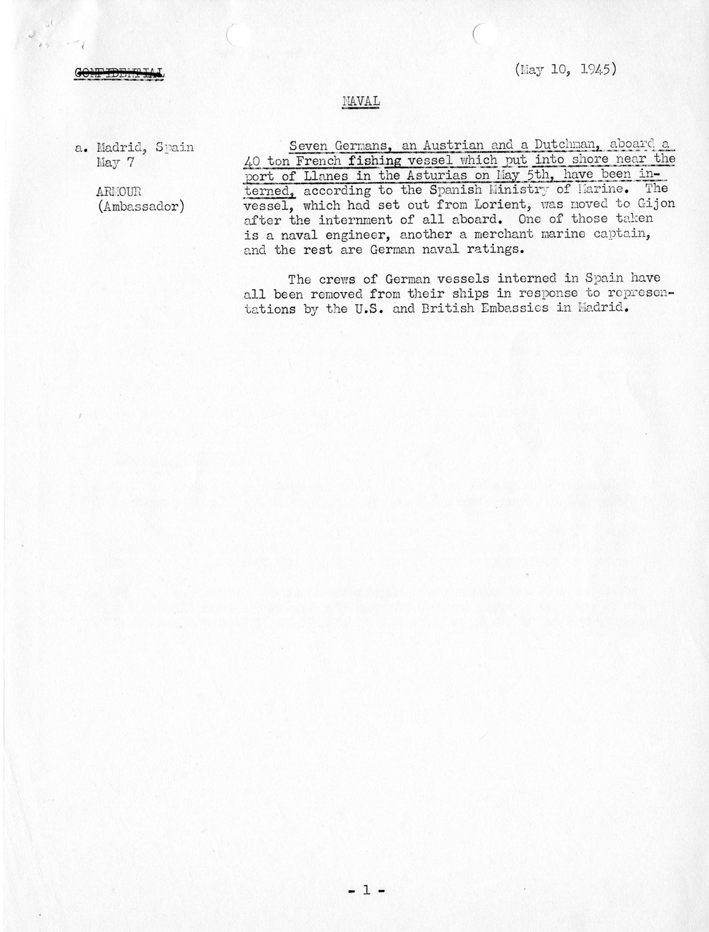 Brief of Telegrams of the Department of State Prepared by Division of Naval Intelligence