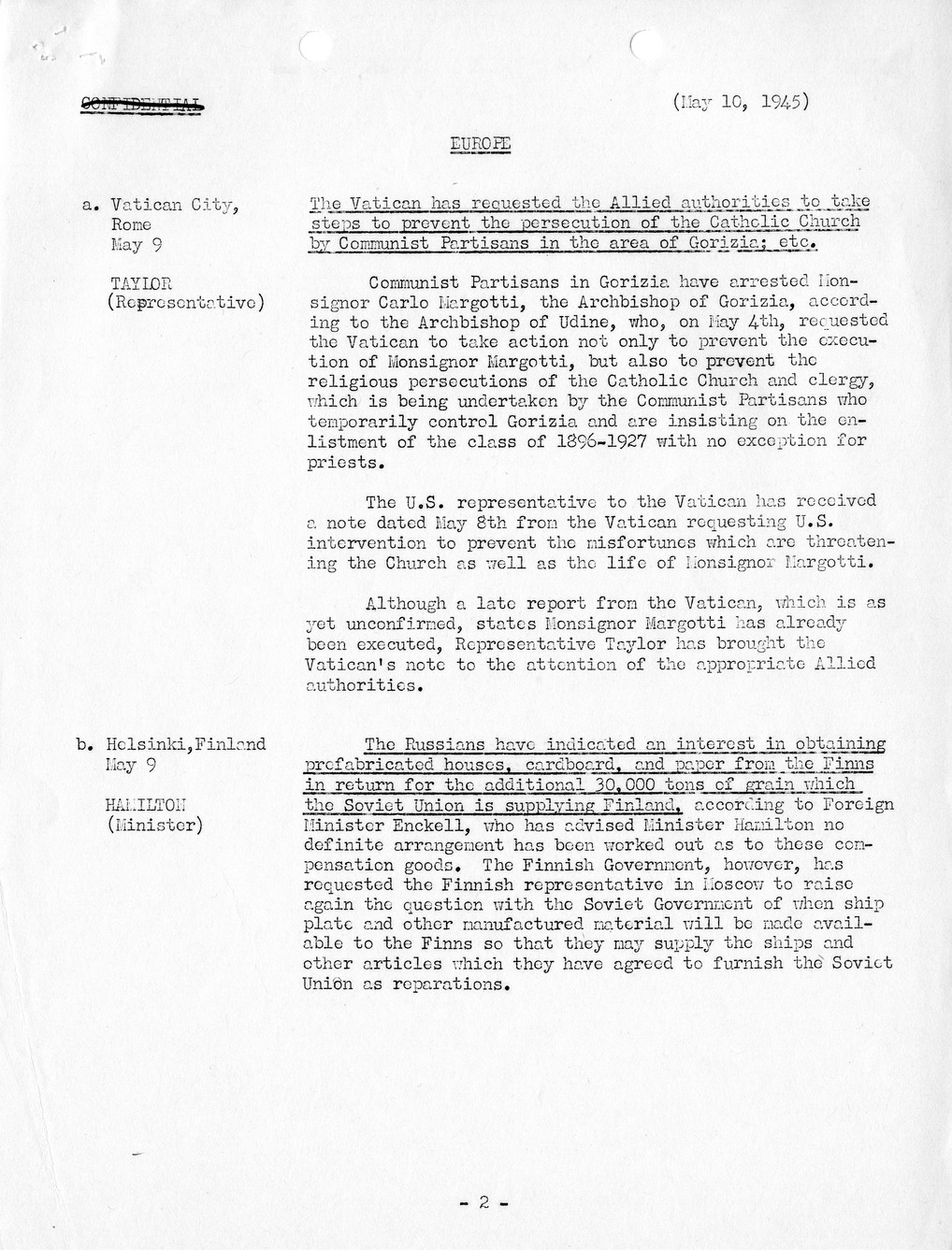 Brief of Telegrams of the Department of State Prepared by Division of Naval Intelligence