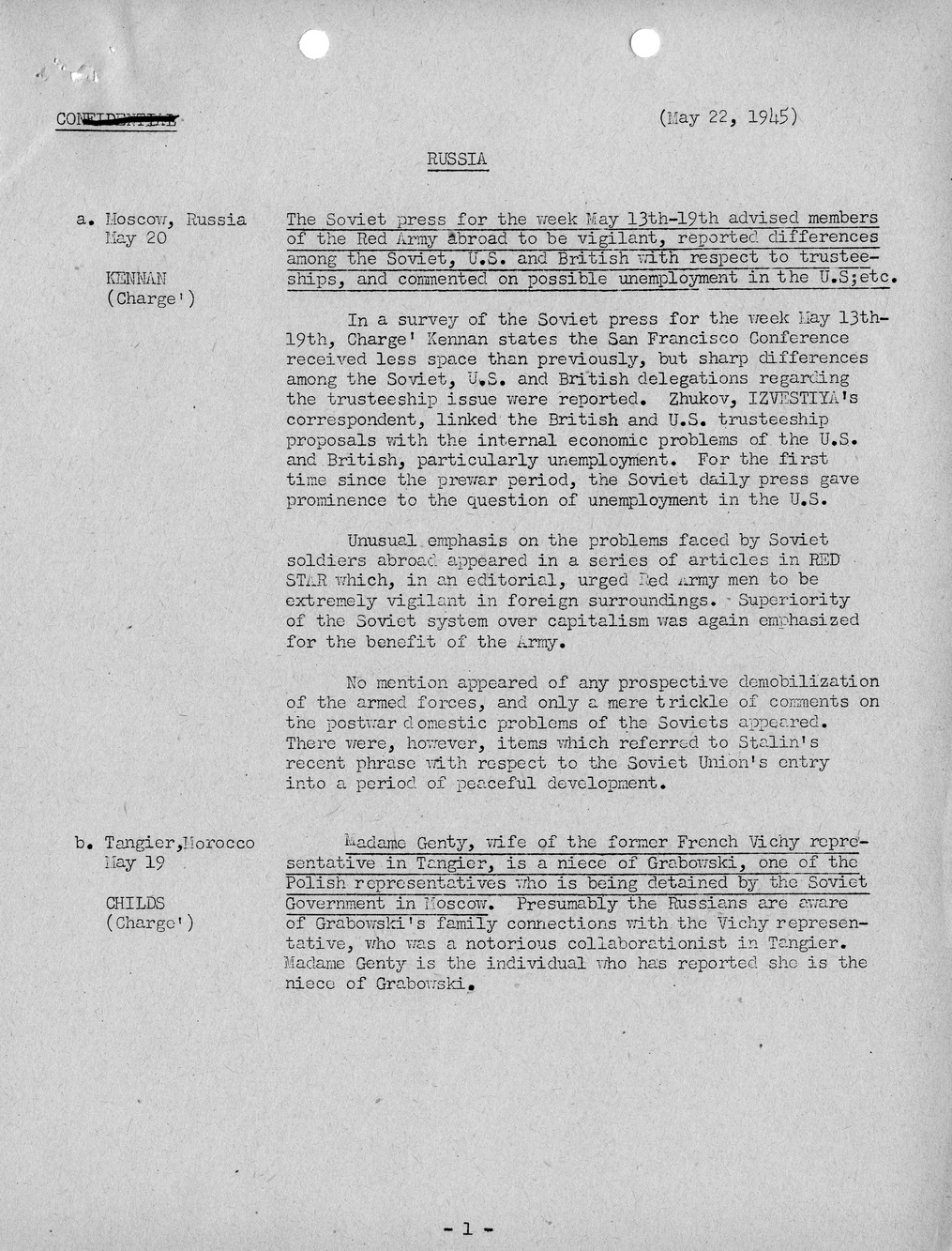 Brief of Telegrams of the Department of State Prepared by Division of Naval Intelligence