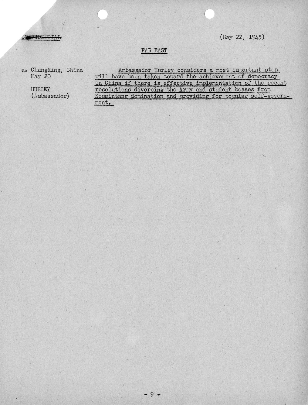 Brief of Telegrams of the Department of State Prepared by Division of Naval Intelligence