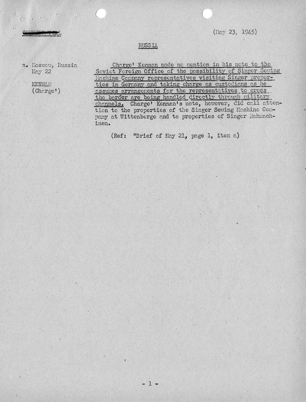 Brief of Telegrams of the Department of State Prepared by Division of Naval Intelligence