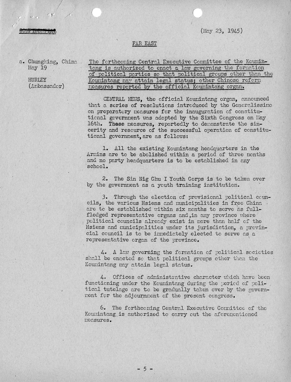 Brief of Telegrams of the Department of State Prepared by Division of Naval Intelligence