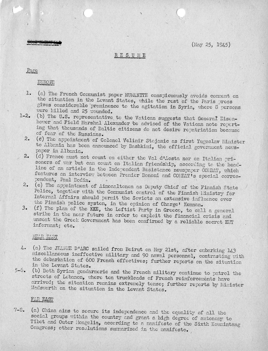 Brief of Telegrams of the Department of State Prepared by Division of Naval Intelligence