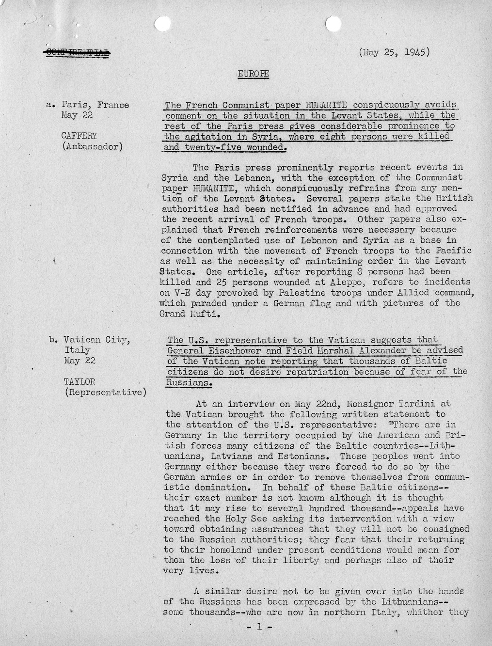 Brief of Telegrams of the Department of State Prepared by Division of Naval Intelligence