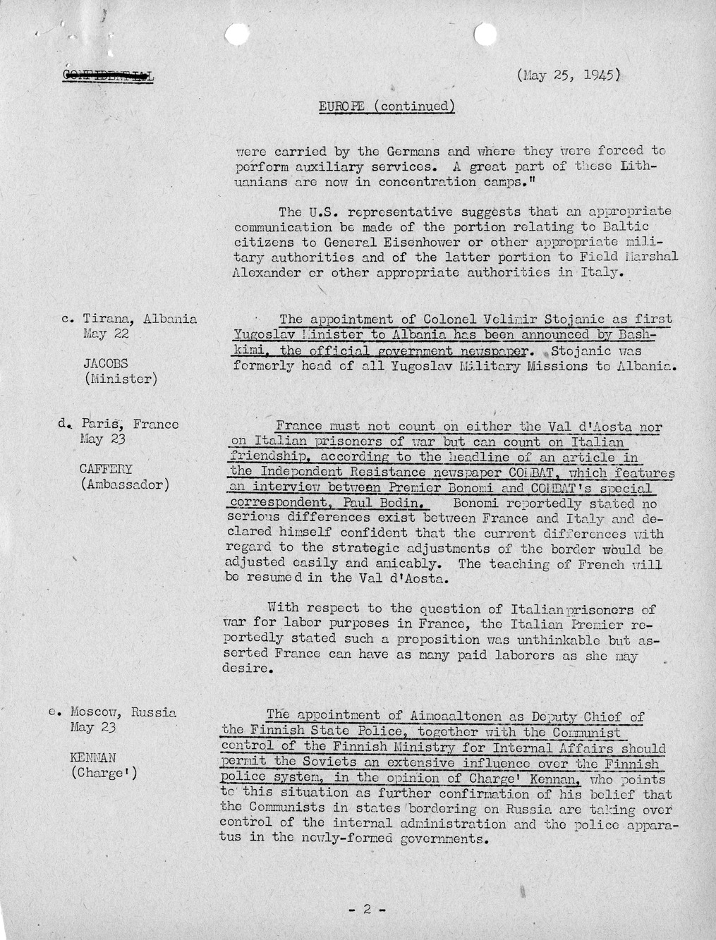 Brief of Telegrams of the Department of State Prepared by Division of Naval Intelligence
