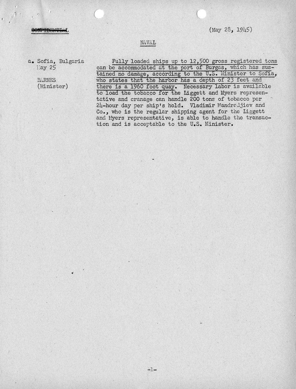 Brief of Telegrams of the Department of State Prepared by Division of Naval Intelligence