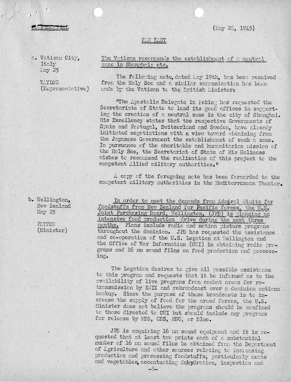 Brief of Telegrams of the Department of State Prepared by Division of Naval Intelligence