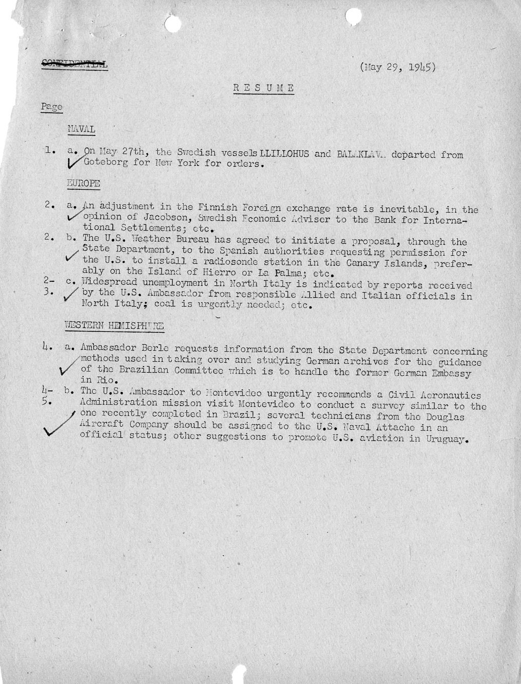 Brief of Telegrams of the Department of State Prepared by Division of Naval Intelligence