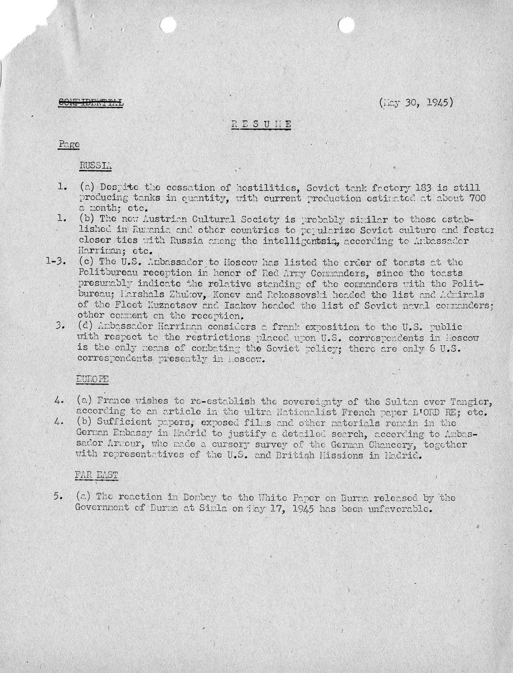 Brief of Telegrams of the Department of State Prepared by Division of Naval Intelligence