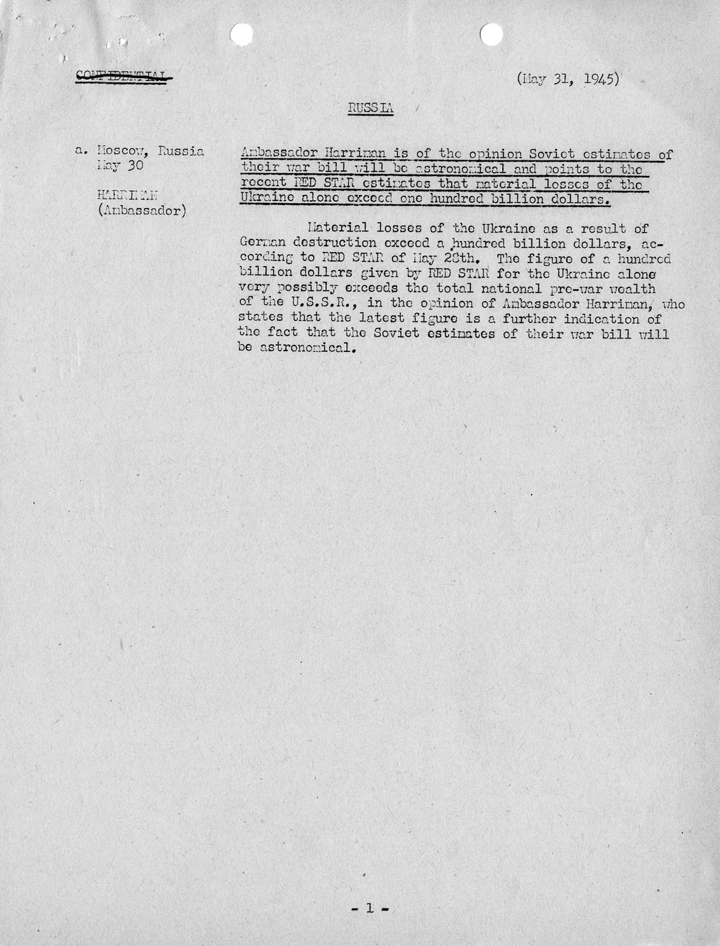 Brief of Telegrams of the Department of State Prepared by Division of Naval Intelligence