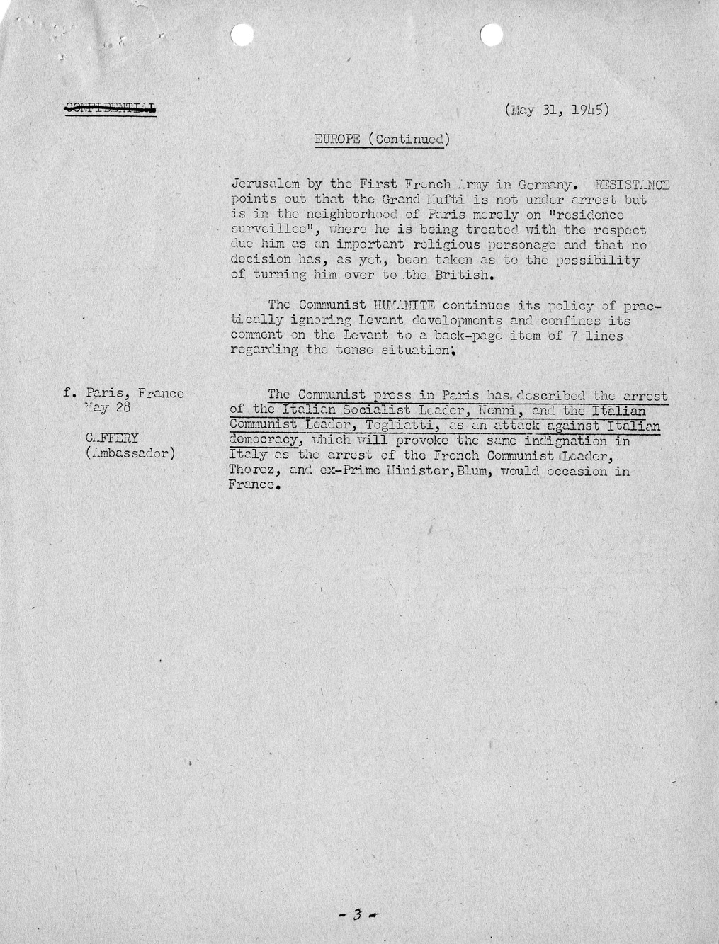 Brief of Telegrams of the Department of State Prepared by Division of Naval Intelligence