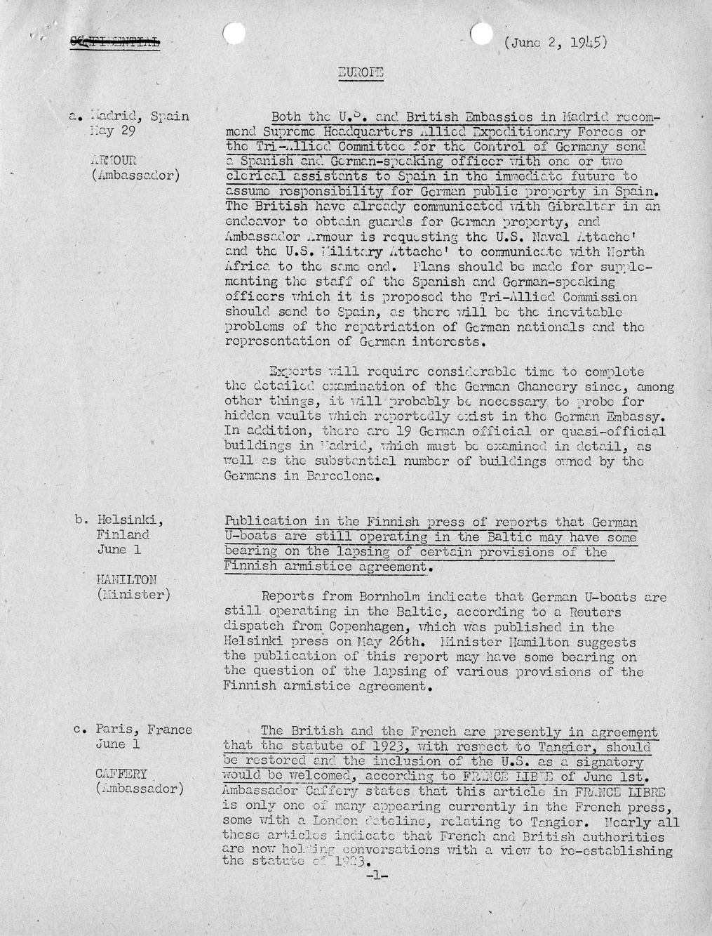 Brief of Telegrams of the Department of State Prepared by Division of Naval Intelligence