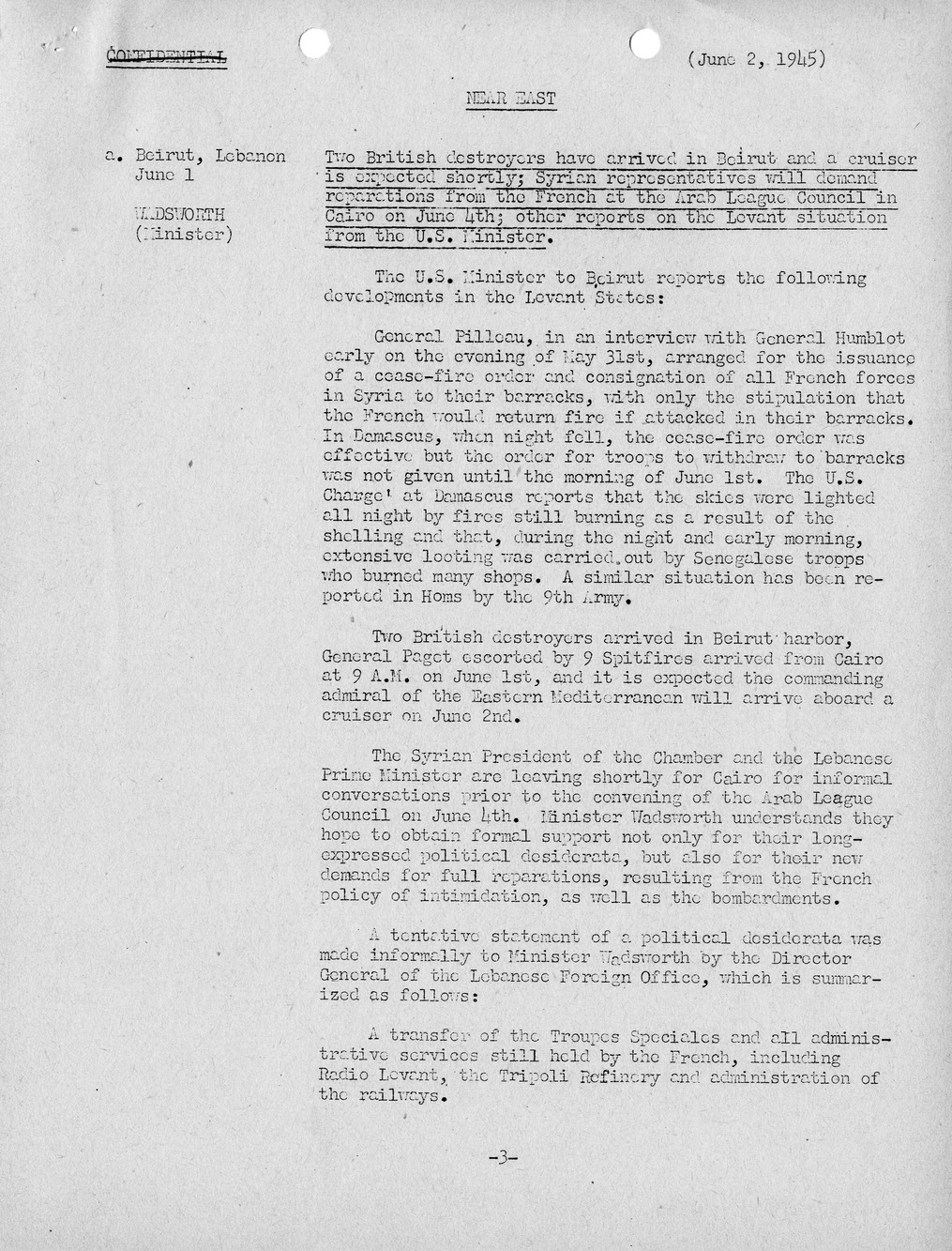 Brief of Telegrams of the Department of State Prepared by Division of Naval Intelligence