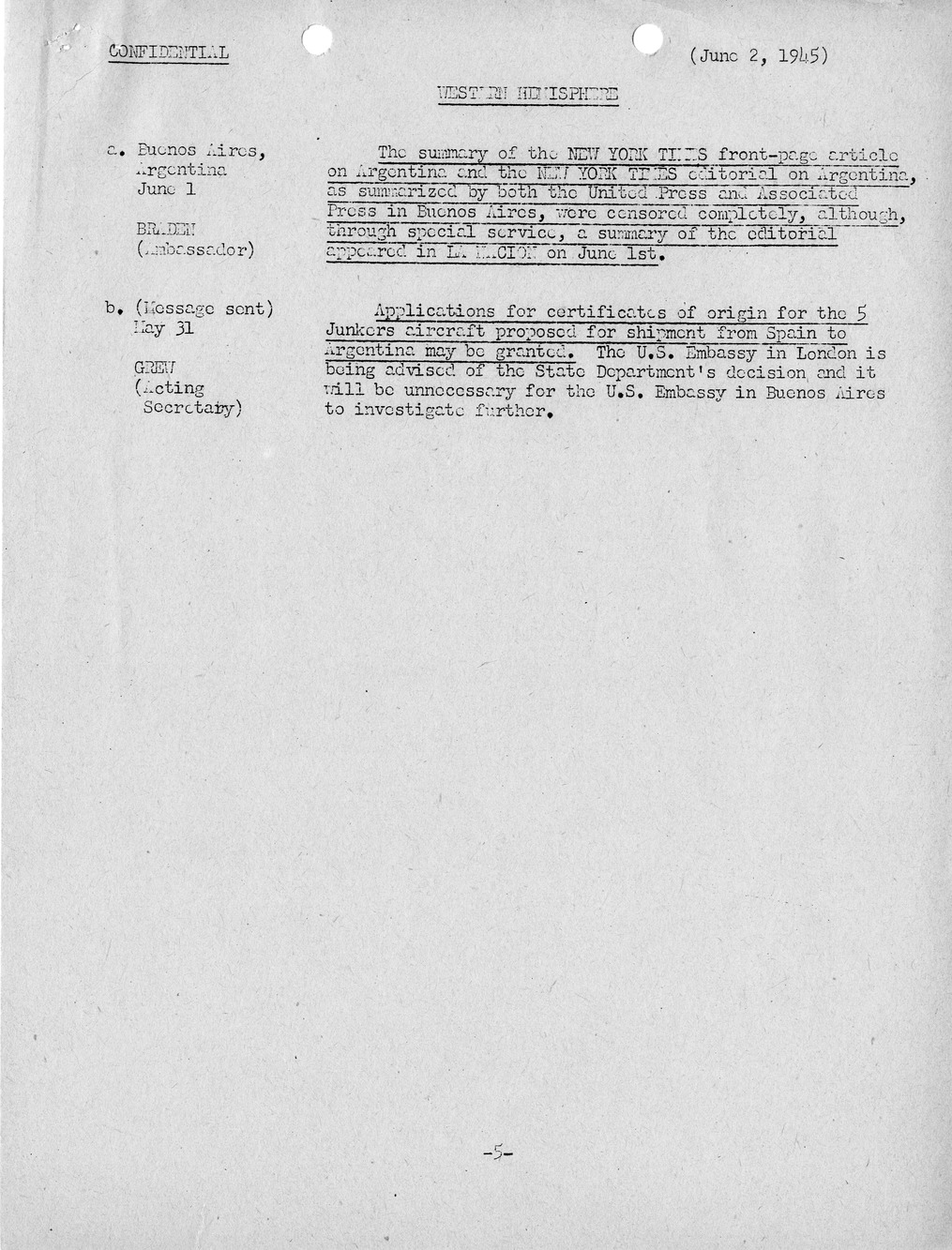 Brief of Telegrams of the Department of State Prepared by Division of Naval Intelligence