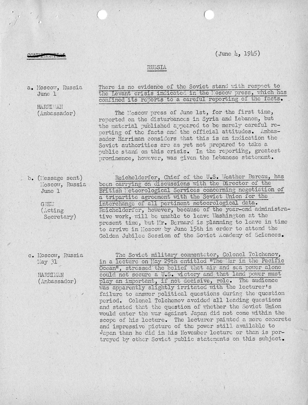 Brief of Telegrams of the Department of State Prepared by Division of Naval Intelligence