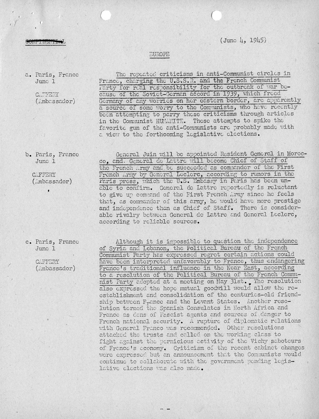 Brief of Telegrams of the Department of State Prepared by Division of Naval Intelligence