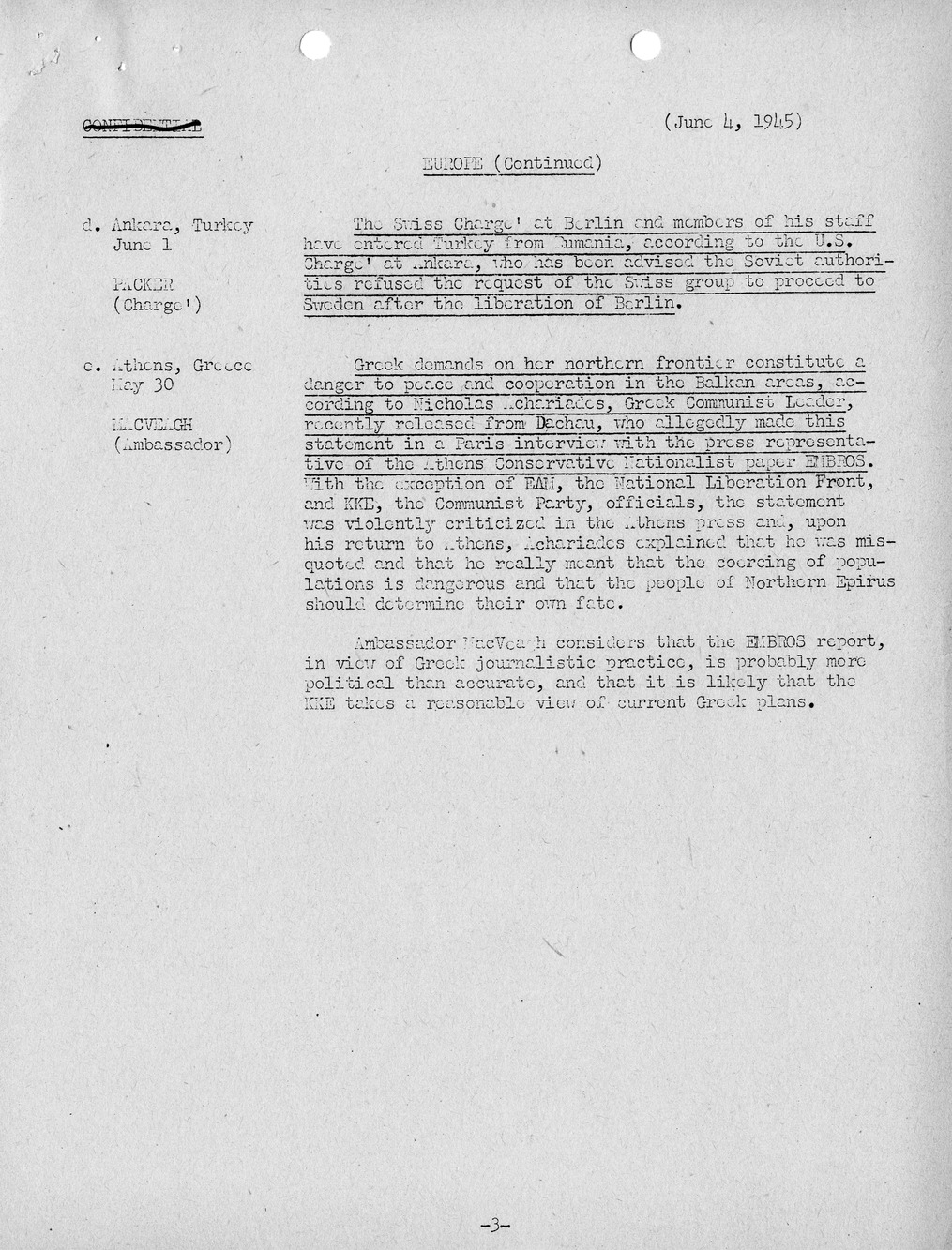 Brief of Telegrams of the Department of State Prepared by Division of Naval Intelligence