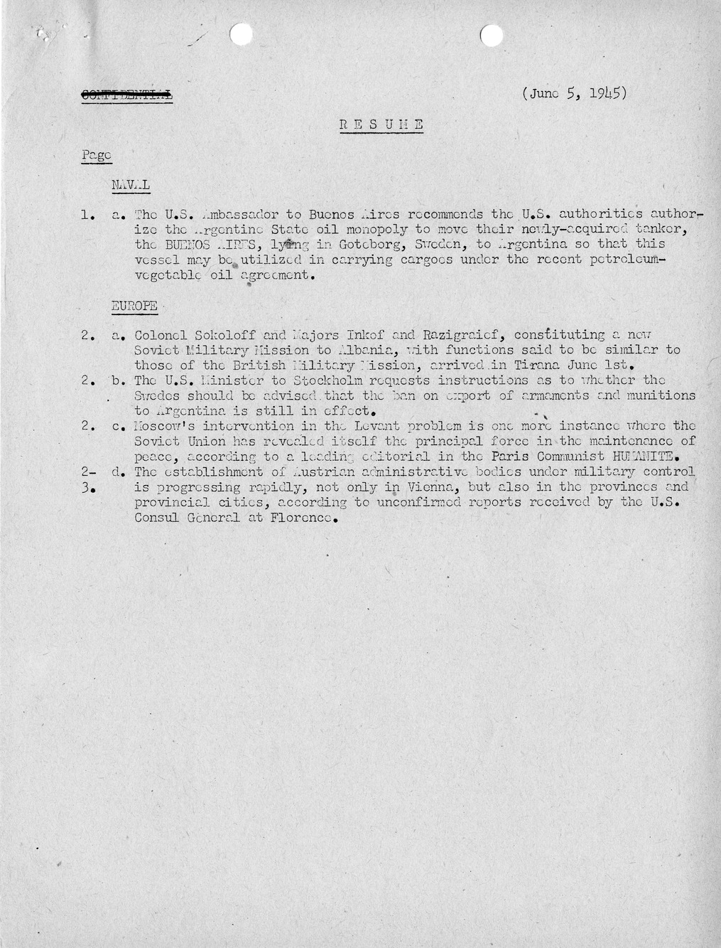 Brief of Telegrams of the Department of State Prepared by Division of Naval Intelligence