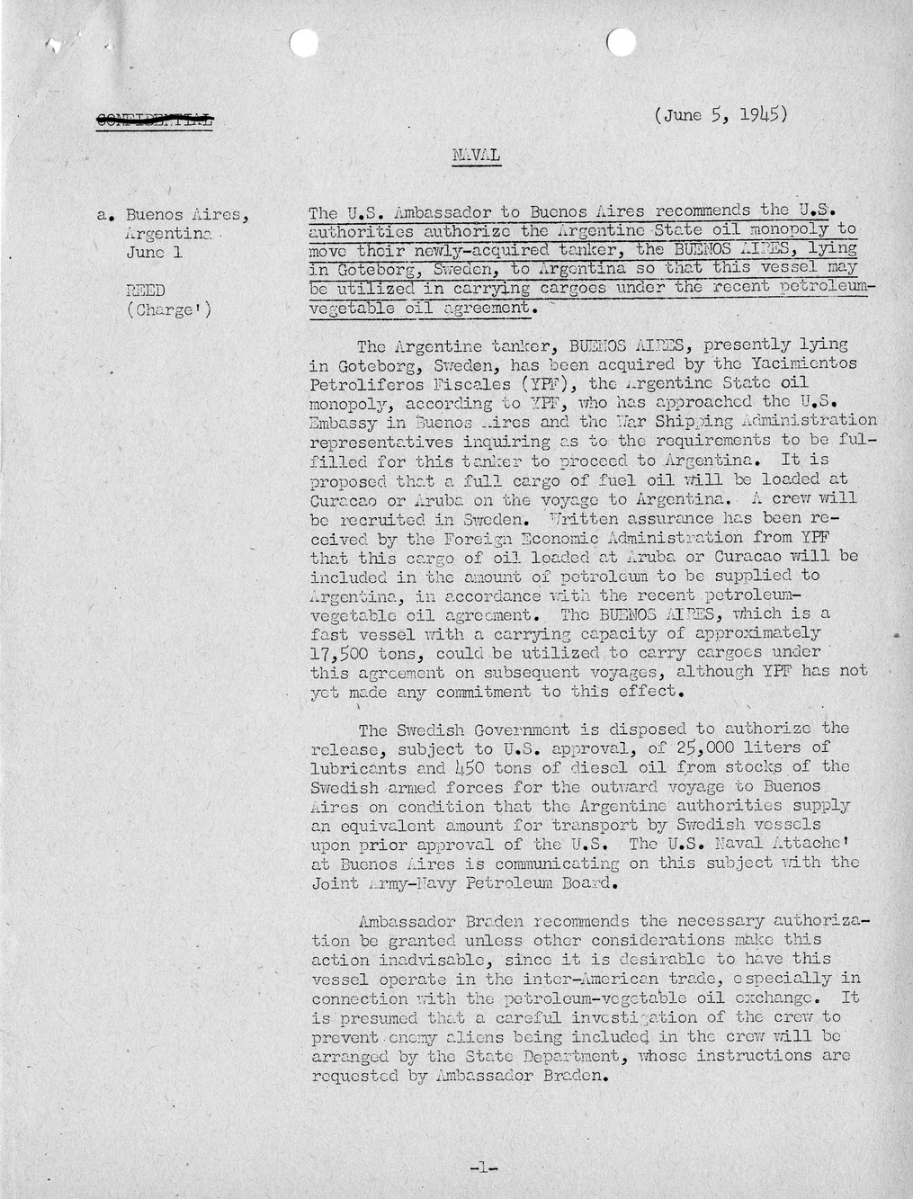Brief of Telegrams of the Department of State Prepared by Division of Naval Intelligence
