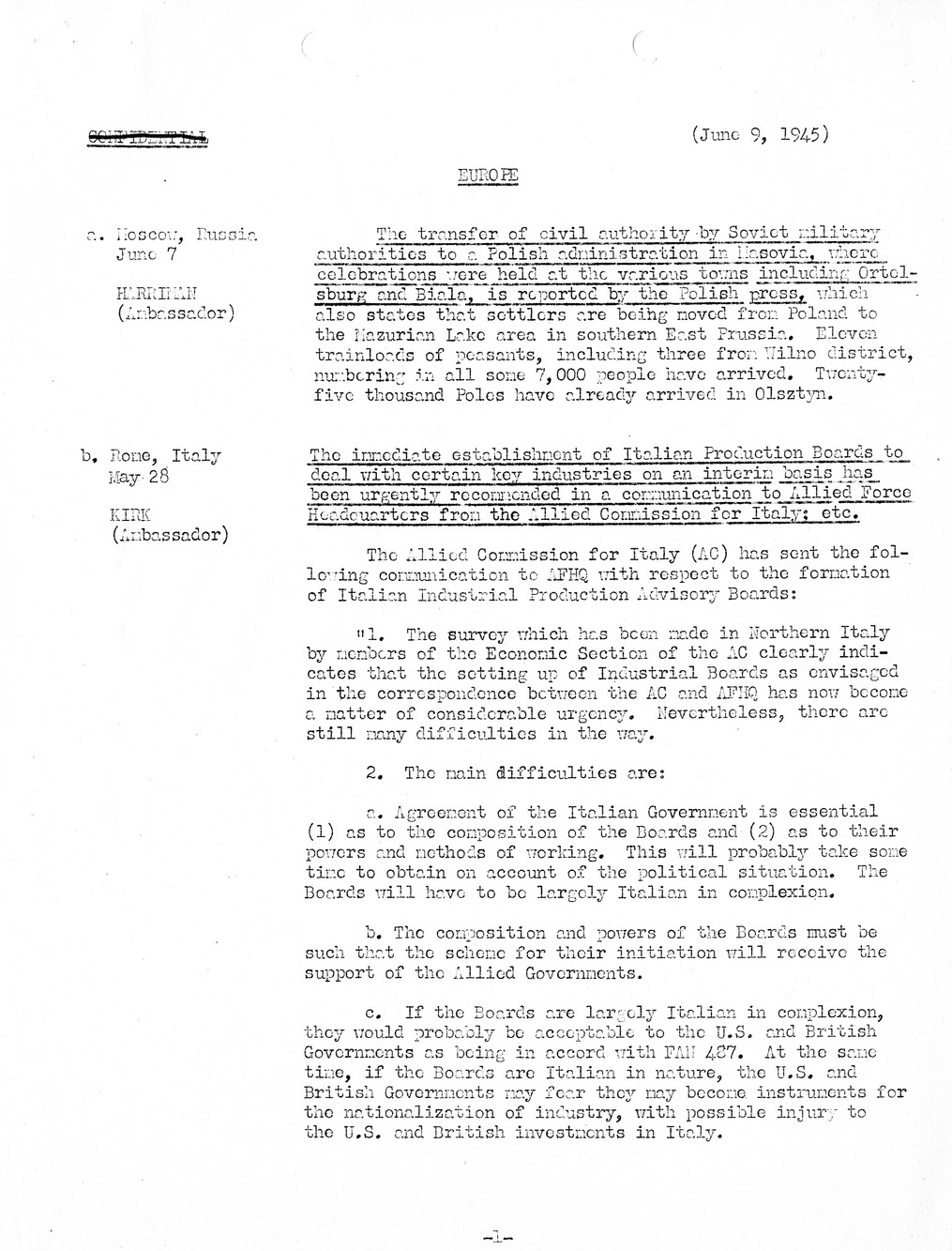 Brief of Telegrams of the Department of State Prepared by Division of Naval Intelligence