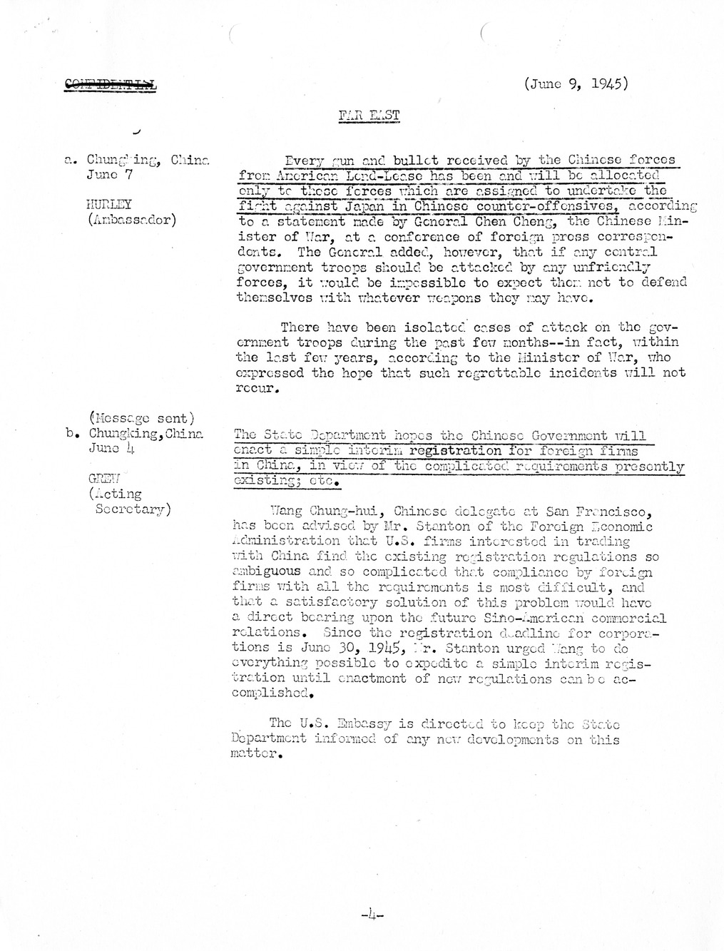Brief of Telegrams of the Department of State Prepared by Division of Naval Intelligence
