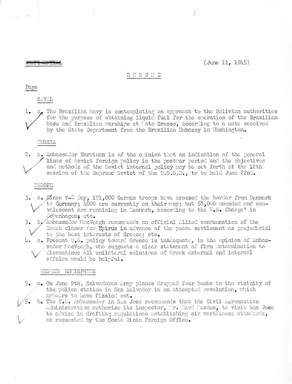 Brief of Telegrams of the Department of State Prepared by Division of Naval Intelligence
