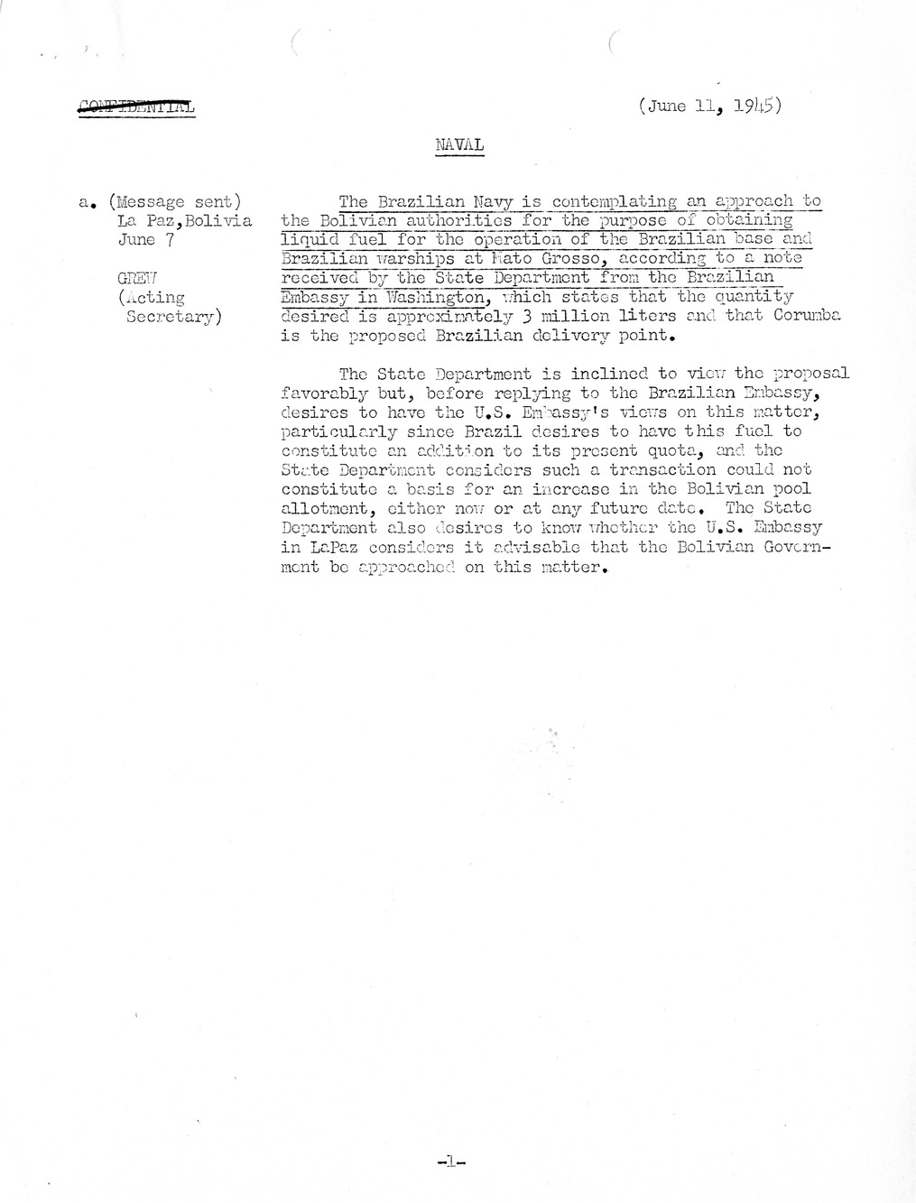 Brief of Telegrams of the Department of State Prepared by Division of Naval Intelligence