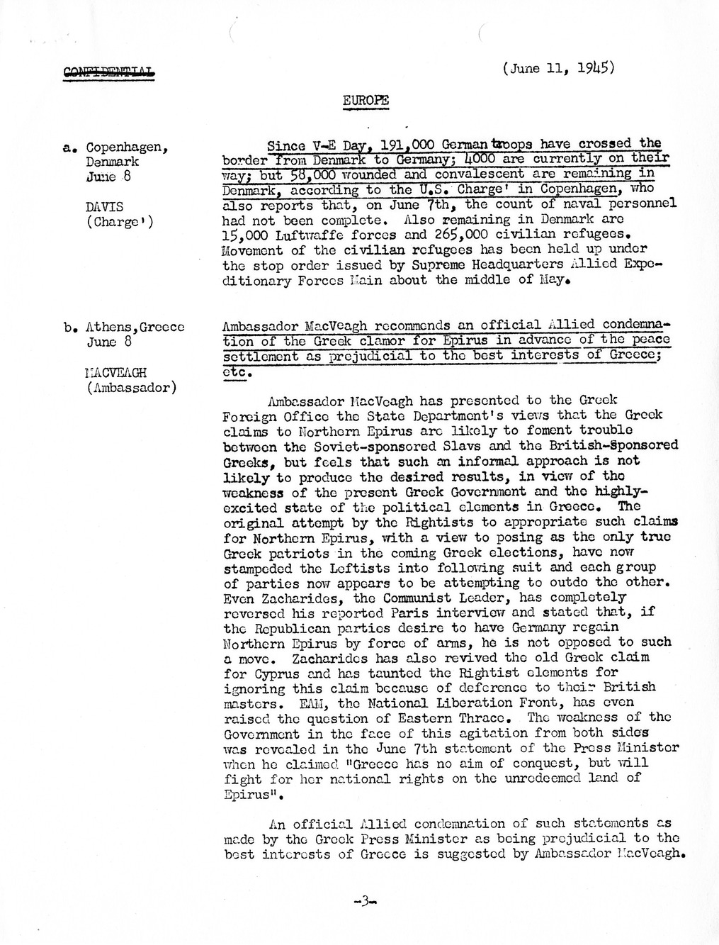 Brief of Telegrams of the Department of State Prepared by Division of Naval Intelligence