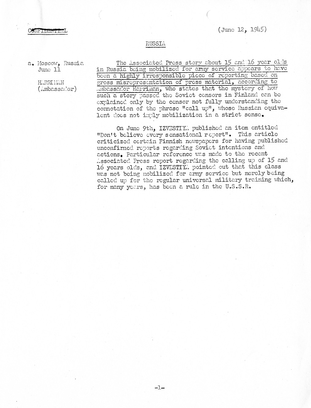 Brief of Telegrams of the Department of State Prepared by Division of Naval Intelligence