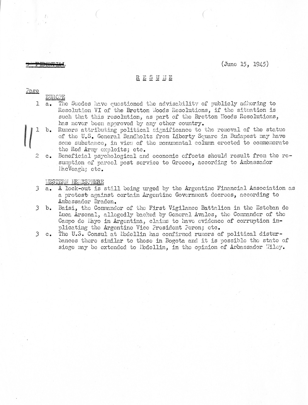 Brief of Telegrams of the Department of State Prepared by Division of Naval Intelligence